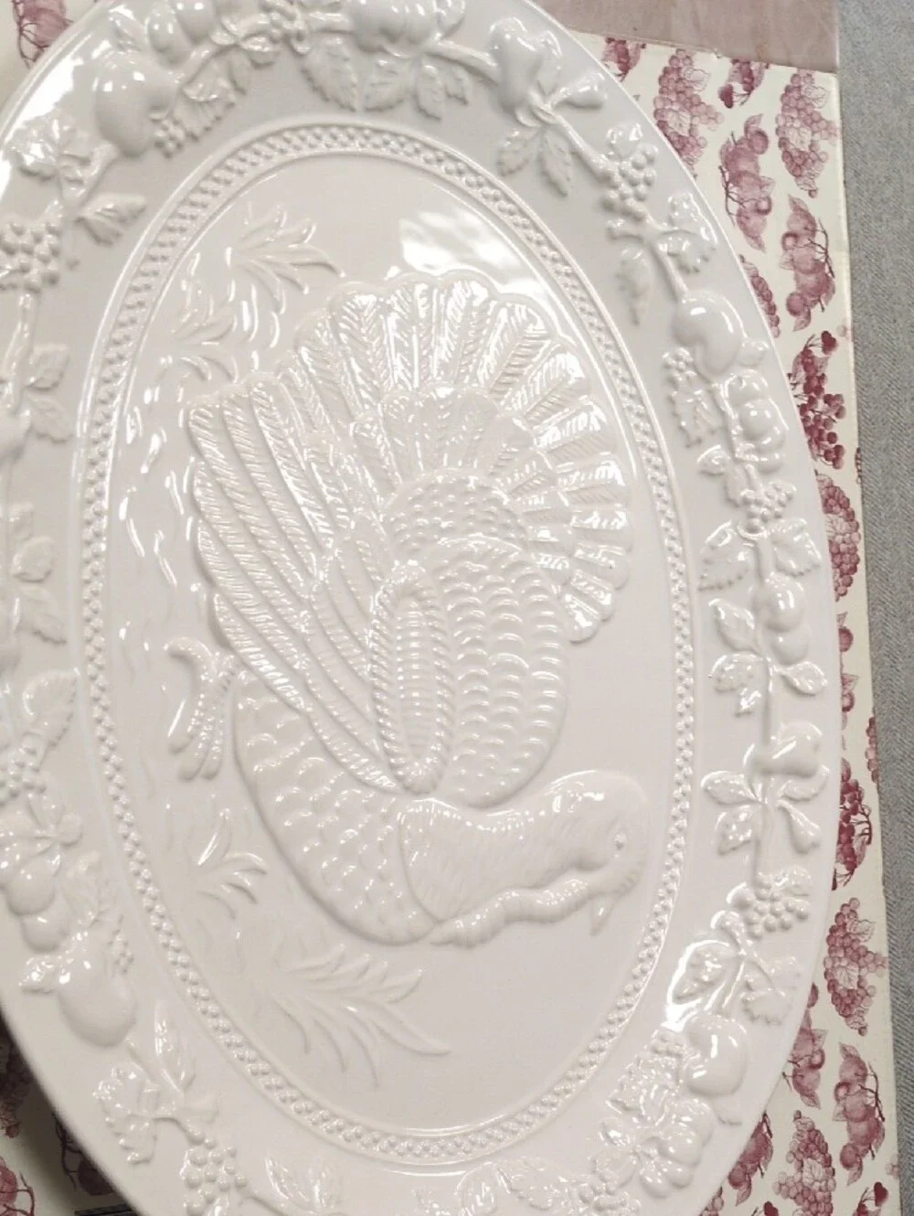 Vintage Embossed White Turkey Serving Platter